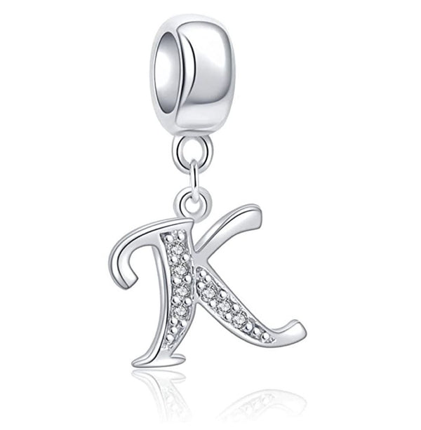 1pc 925 Sterling Silver Letter K, Alphabet Charm Pendant Drop, 18mm Long, Hole ID 4.5mm, EC3-A11