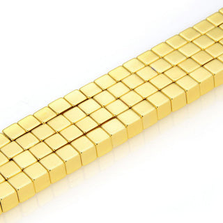 Grade A Natural Hematite Gemstone Cube Beads, Gold Plated, 2 strands/190pcs Beads, 4mm/Small Tiny, Hole ID 1mm, GFC-K3