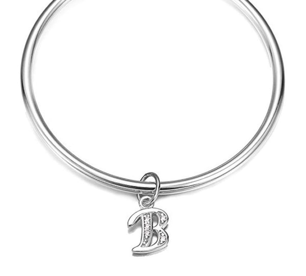 1pc 925 Sterling Silver Letter B Charm, Tarnish Resistant Rhodium Plated, Cubic Zirconia CZ Name Initial Pendant Drop,SSP-C2