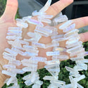 1 Strand Natural Raw Crystal Quartz Gemstone Beads, Small Drilled Stone Points, Clear AB Titanium Coated Stone Stick, 15 Inch, GA2