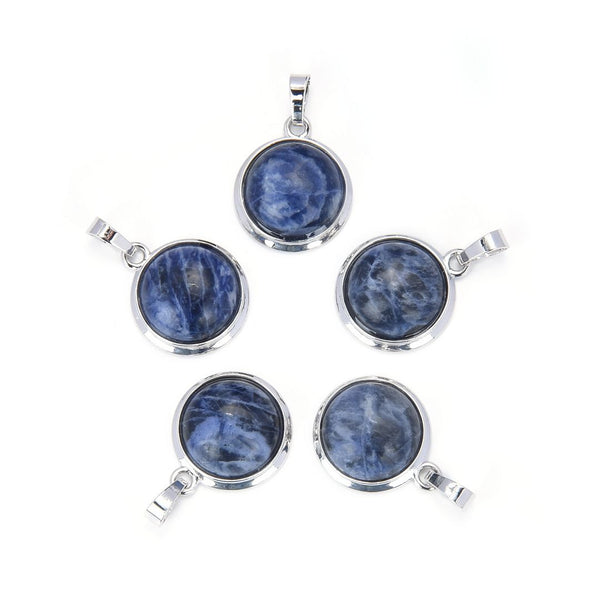 2pcs Natural Blue Sodalite Round Gemstone Pendant Drops, 20mm, G2P-K7