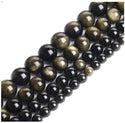 Natural Gold Sheen Black Obsidian Gemstone Round Beads, 15 Inch/1 Strand, Size Selections: 4mm/6mm/8mm/10mm