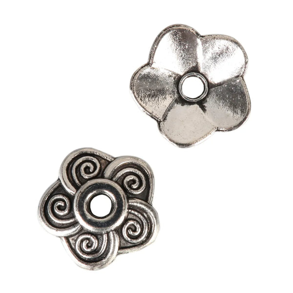 200pcs Flower Bead Caps, 9mm Bead End Caps, Antique Silver, MC-AB15