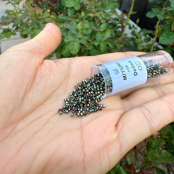 7.5g Miyuki Delica 11/0 Seed Beads, Opaque Metallic Iris Green DB24