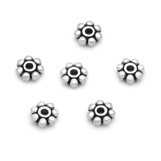 200pcs Small Flat Rondelle Flower Beads, Antique Silver, 6mm, Hole 1.5mm, MC-S1