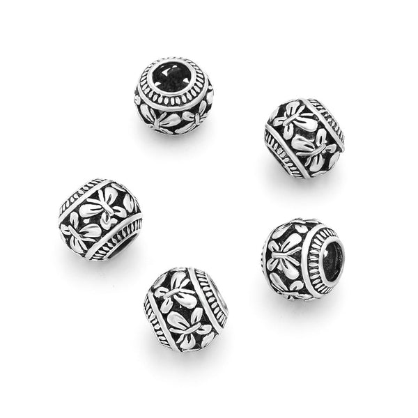 20pcs Butterfly Symbol of transformation Large Hole Beads, Hole ID 4.5mm, Antique Silver, Zinc Alloy Metal, MEC-A13