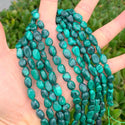 Natural Green Malachite Gemstone Oval Tumbled Pebble Beads, Irregular, 7mm to 10mm, Hole ID 1mm, 15 Inch/1 Strand, GZ12-79