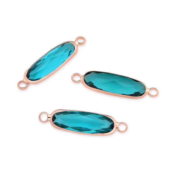 10pcs Grade A December Blue Zircon Rectangle Bar Birthstone Links, 18K Yellow Gold Plated Brass, 21x7mm, CCP9-G12