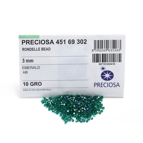 100pcs Preciosa Faceted Bicone Crystal Beads, Emerald AB, Size Selections: 3mm/4mm/6mm
