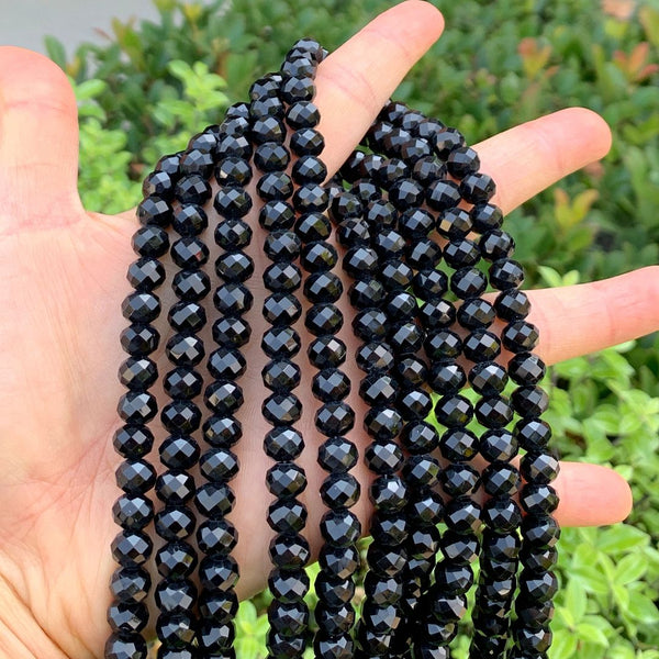 140pcs Creative Club Faceted Rondelle Crystal Glass Beads, Jet Black, 8x6mm, Hole ID 1.1mm, CCR823
