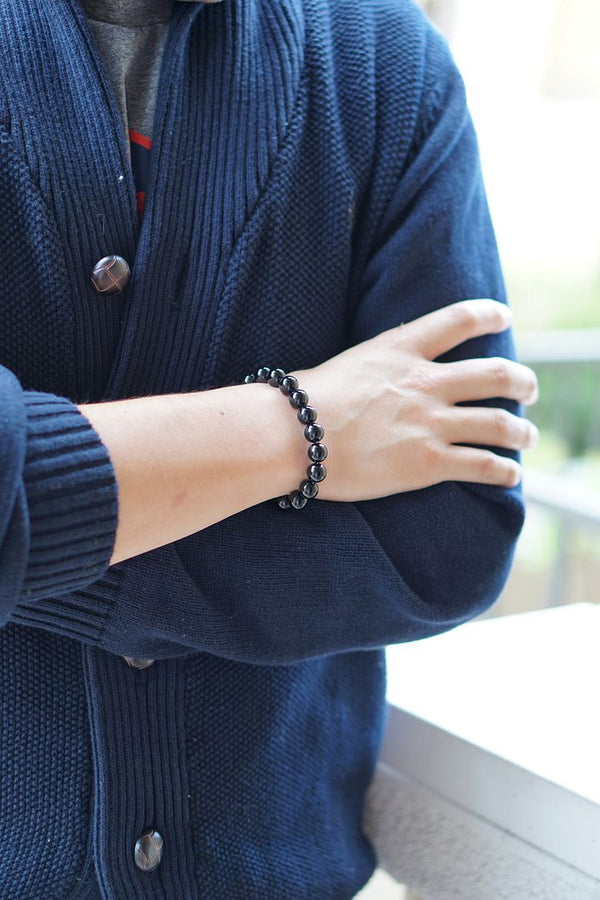 1 Strand Stretch Natural Black Agate Beaded Gemstone Bracelet, 10mm Bead, Length Selections: 7 inch/7.5 inch/8 inch/8.5 inch