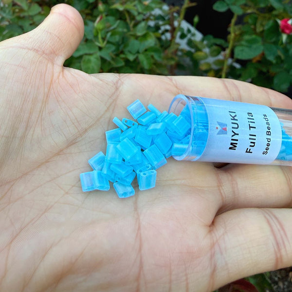 10g Miyuki Full Tila Square Seed Beads 5x5mm, Matte Rainbow Powder Blue (TL-148FR)