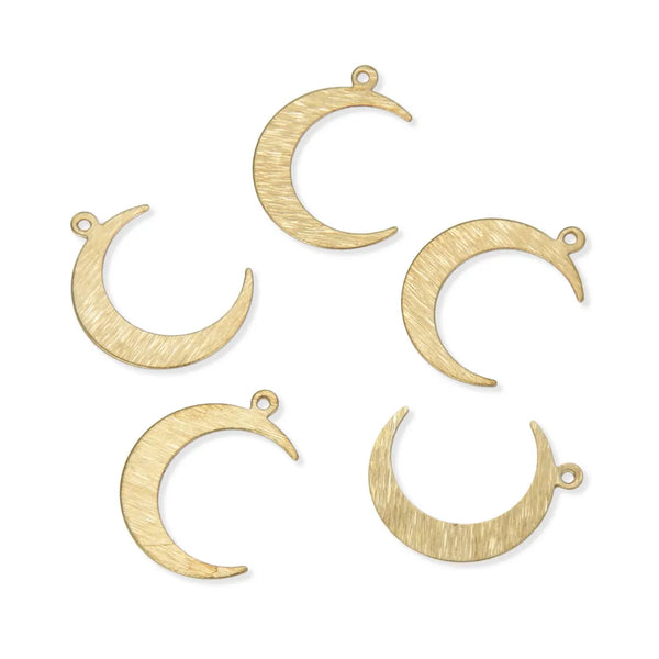 20pcs Brushed Raw Brass Moon Pendant Drop, 22mm, Unplated/Uncoated, CF-C1
