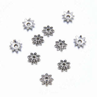 200pcs 8-Petal Flower Bead Caps, 7mm Bead End Caps, Antique Silver, MC-AB13