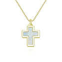 1pc Natural Druzy Crystal Pendant Necklace, Clear AB Cross Drop Small Gemstone Pendant, 18 inch Gold Plated Stainless Steel Chain, GGP20-5