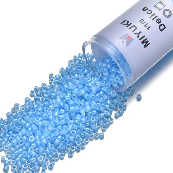7.5g Miyuki Delica 11/0 Seed Beads, Translucent Luminous Dyed Blue DB2039