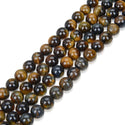 Natural Blue Golden Tigers Eye Gemstone Round Beads, 1 Strand/15 Inch, Size Selections: 4mm/6mm/8mm/10mm