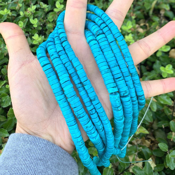 Natural Stabilized Blue Turquoise Gemstone Heishi Tube Rondelle Beads, 15 Inch/1 Strand, Size Selections: 6x3mm, 8x3mm