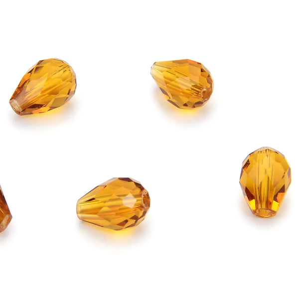 24pcs Adabele Austrian Faceted Teardrop Crystal Beads #5500, Amber Topaz, 8mm x 6mm, Hole ID 1mm, SST-807