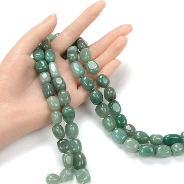 Natural Green Aventurine Gemstone Tumbled Nugget Beads, Irregular, 10mm-13mm, Hole ID 1mm, 1 Strand/15 Inch, GZ4-2