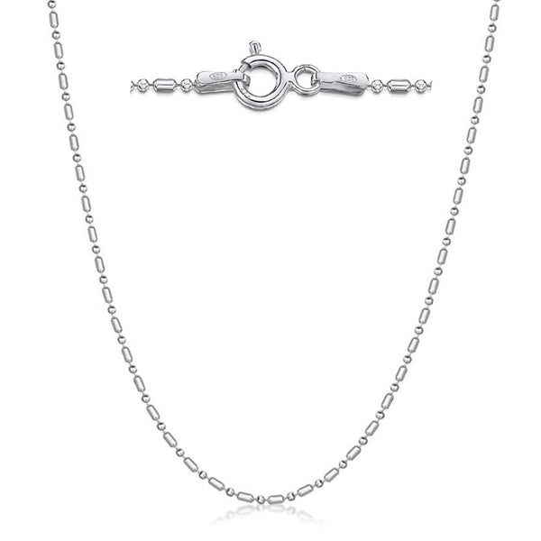 1pc 925 Sterling Silver Bead Link Chain Necklace, Tarnish Resistant Rhodium Plated, 1mm, Thin Small, Length Selections: 16 inch/18 inch