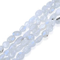 Natural Blue Flash Moonstone Gemstone Oval Tumbled Pebble Beads, Irregular, 6mm to 9mm, Hole ID 1mm, 15 Inch/1 Strand, GZ12-44