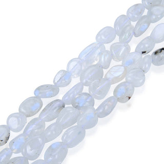 Natural Blue Flash Moonstone Gemstone Oval Tumbled Pebble Beads, Irregular, 6mm to 9mm, Hole ID 1mm, 15 Inch/1 Strand, GZ12-44