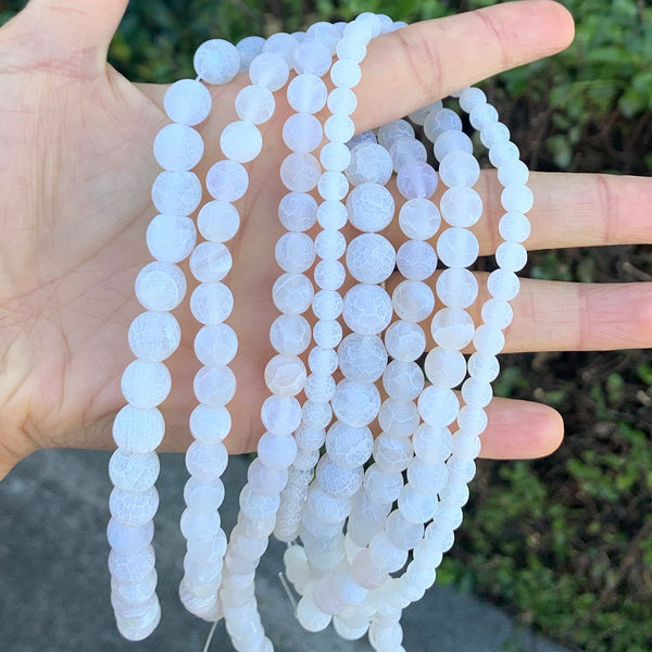 Natural Frosted Weathered White Agate Gemstone Round Beads, 1 Strand/15 Inch, Size Selections: 6mm/8mm/10mm