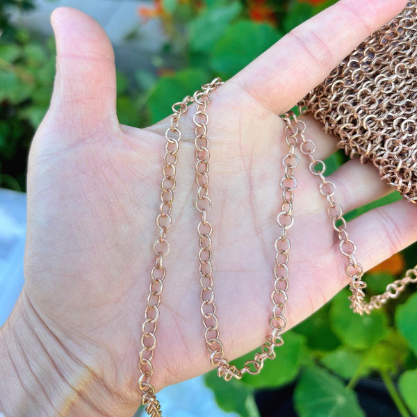 33 Feet Textured Round Link Chain, Raw Copper Uncoated/Unplated, 5mm, CK10-G1