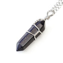 1pc Blue Goldstone Sandstone Gemstone Pendant Necklace, 18 Inch Surgical Stainless Steel Chain, GGP-E3