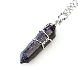 1pc Blue Goldstone Sandstone Gemstone Pendant Necklace, 18 Inch Surgical Stainless Steel Chain, GGP-E3