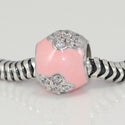 1pc Solid 925 Sterling Silver Pink Flower Cubic Zirconia Bead Charm, Compatible with Pandora All Other Charm Bracelet, EC82