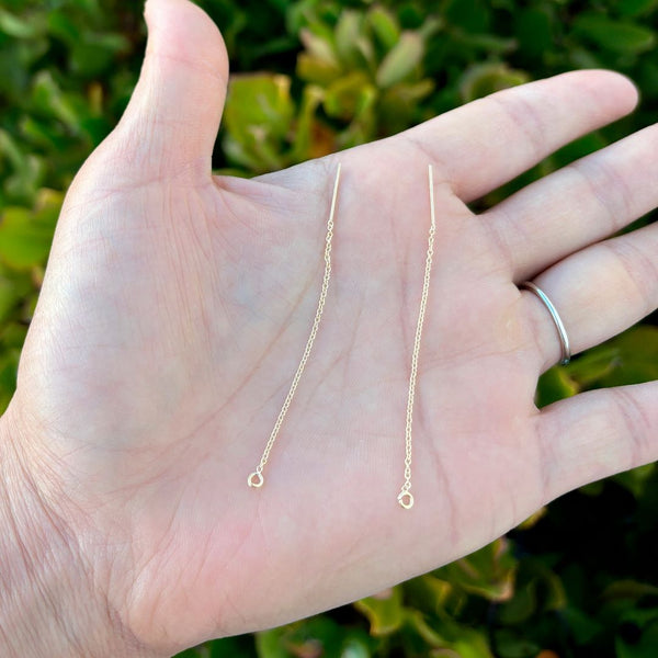 2pcs  Real 1/20 14K Gold Filled Threader Earring Finding, 65mm/2.6 Inch, 14mm Pin Drop, 0.7mm Cable Chain, Open Ring, JK1-B2