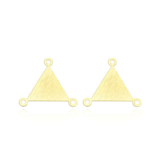 10pcs 15mm 3-Hole Triangle Connectors, Tarnish Resistant, 18K Yellow Gold Plated Brushed Brass, BF-A6