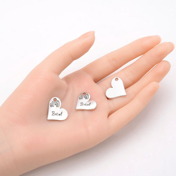 20pcs Heart of Belief Charm 21mm (0.83 Inch) One Sided Heart Charms, Drop Pendants, Antique Silver, MC-D7