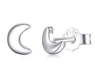 1 Pair Solid 925 Sterling Silver Stud Earrings, Waxing Moon Ear Studs, Small Tiny, SSE99-1