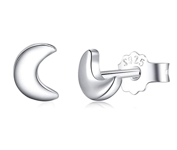1 Pair Solid 925 Sterling Silver Stud Earrings, Waxing Moon Ear Studs, Small Tiny, SSE99-1