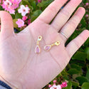 2pcs Clip On Dangle October Light Rose Pink Birthstone Charm Drops, Tarnish Resistant, 18K Yellow Gold Plated Lobster Clasp, BL8-10
