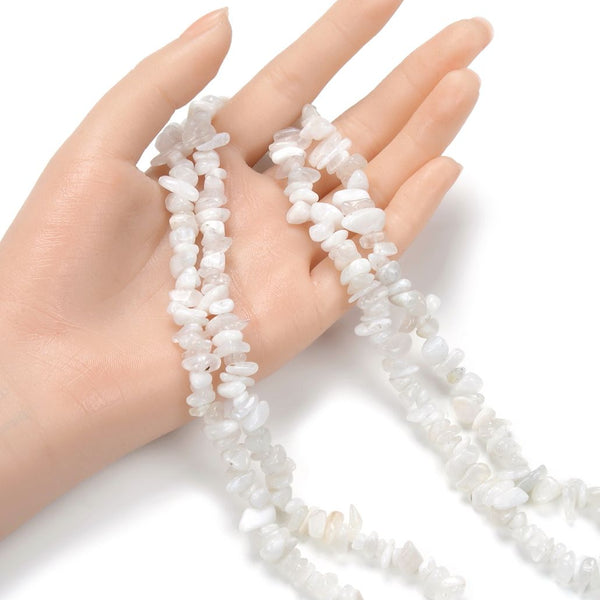 Natural White Moonstone Gemstone Chip Beads, Free Form, 5mm-8mm, Hole ID 1mm, 1 Strand/31 Inch, GZ1-37