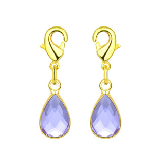 2pcs Clip On Dangle June Alexandrite Light Violet Birthstone Charm Drops, Tarnish Resistant, 18K Yellow Gold Plated Lobster Clasp, BL8-6