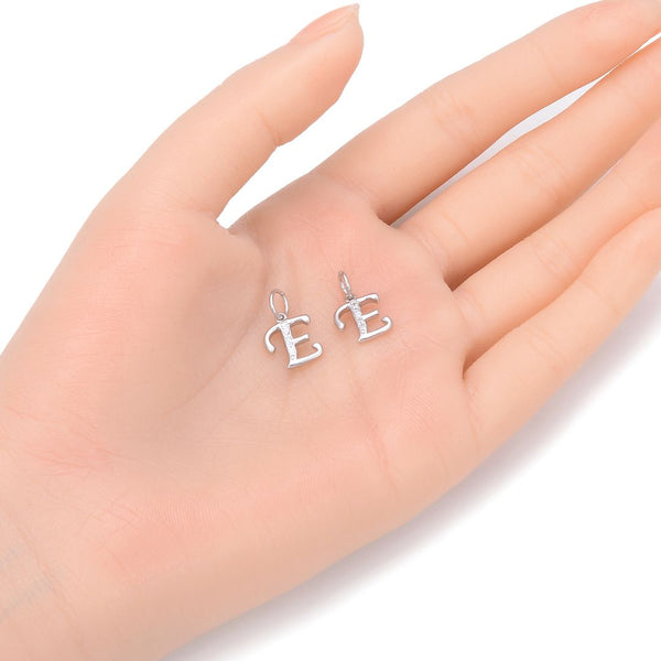 1pc 925 Sterling Silver Letter E Charm, Tarnish Resistant Rhodium Plated, Cubic Zirconia CZ Name Initial Pendant Drop,SSP-C5