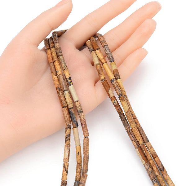 Natural Picture Jasper Gemstone Cylinder Tube Beads, 13x4mm, Hole ID 1mm, 14.5 Inch/1 Strand, GH-H10