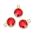 10pcs Grade A January Red Birthstone Charm Drops, 18K Yellow Gold Plated Brass, 6mm Small, CCP2-G1