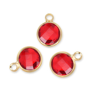 10pcs Grade A January Red Birthstone Charm Drops, 18K Yellow Gold Plated Brass, 6mm Small, CCP2-G1
