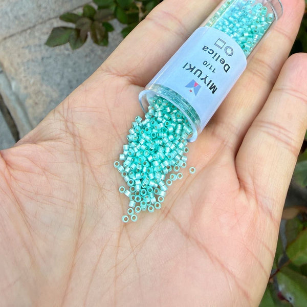 30g Miyuki Delica 11/0 Seed Beads, Silver-Lined Light Aqua Green DB626