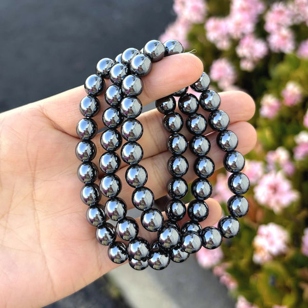 1 Strand Stretch Natural Black Hematite Beaded Gemstone Bracelet, 8mm Bead, Length Selections: 7 inch/7.5 inch/8 inch/8.5 inch