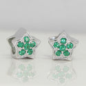 1pc 925 Sterling Silver Star Charm May Birthstone Bead Charm, Green Emerald Cubic Zirconia CZ, 10x9.5mm, Hole ID 4.5mm, EC1-K5