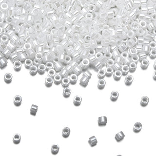 30g Miyuki Delica 10/0 Tube Seed Beads, Opaque Luster White Pearl DBM201