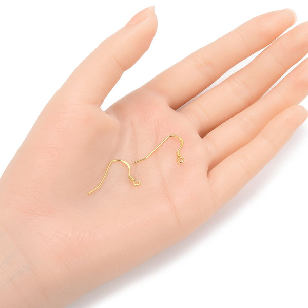 20pcs 925 Sterling Silver Flat Fish Earring Hooks, Real 18K Yellow Gold Plated, 18mm, Wire Gauge Selections: 0.5mm/0.6mm/0.7mm/0.8mm/0.9mm