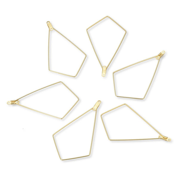 10pcs Tarnish Resistant Kite Shape Beading Hoops, 18K Yellow Gold Plated Brass, 58x40mm, 0.7mm/21 Gauge, BF130-4